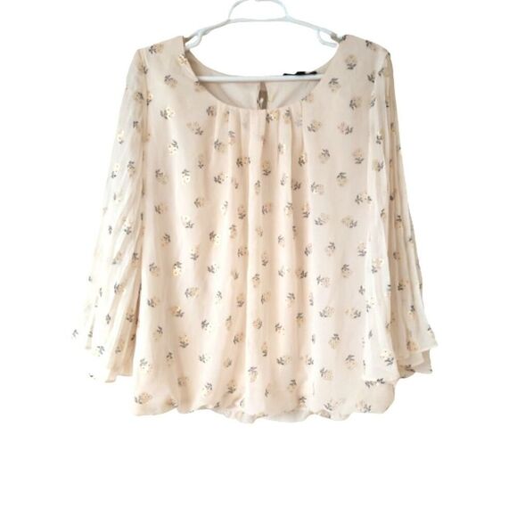 Sara Michelle floral beige blouse butterfly sleeves PXL - Picture 1 of 4
